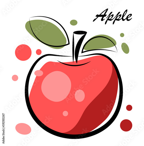 Drawing of a red apple on a white background.