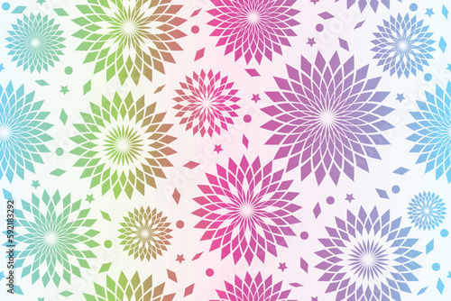Vector seamless festive white pattern of rainbow gradient polygonal shapes