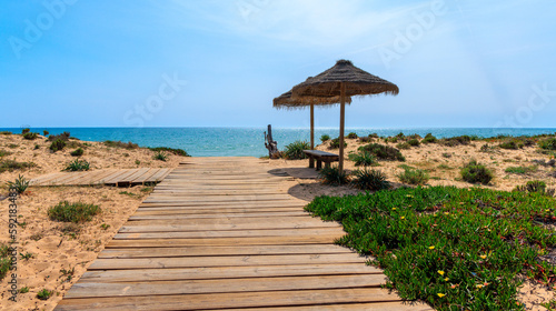 Wooden path to the sea- travel, relax,vacation,summer holiday concept- Portugal