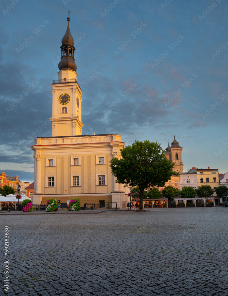 Fototapeta premium Leszno City hall at evening. Leszno, Greater Poland, Poland