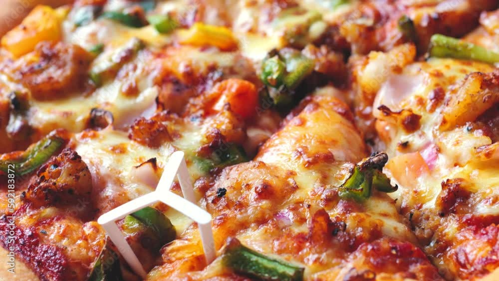 Close up of hot garlic prawns pizza. Close up of hot garlic prawns pizza.
