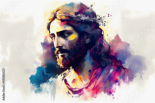 Watercolor jesus christ religious abstract art background. Generative ai.