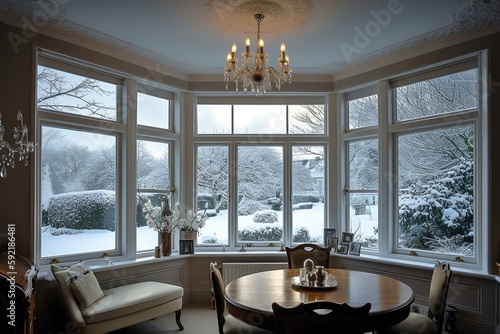 UPVC Double Glazed Bay Window in Harsh Weather Conditions, Generated by AI photo