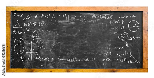  school board on which mathematical formulas and expressions are written, there are no formulas on the middle part of the board. because they were wiped out