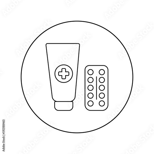 Linear vector icon of pills and cream medical.