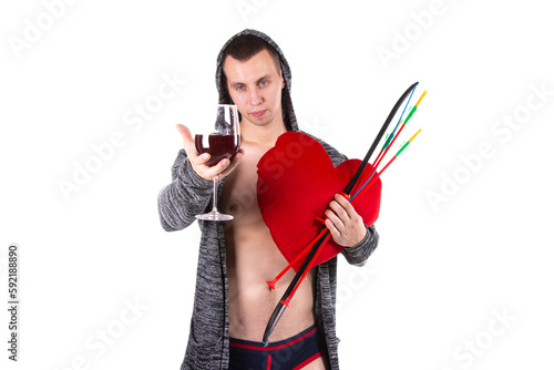 Valentine's Day. Young attractive man. White background. Happy guy. 