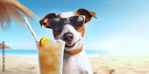Sommer, Hund und Cocktail am Strand, generative AI © Jenny Sturm