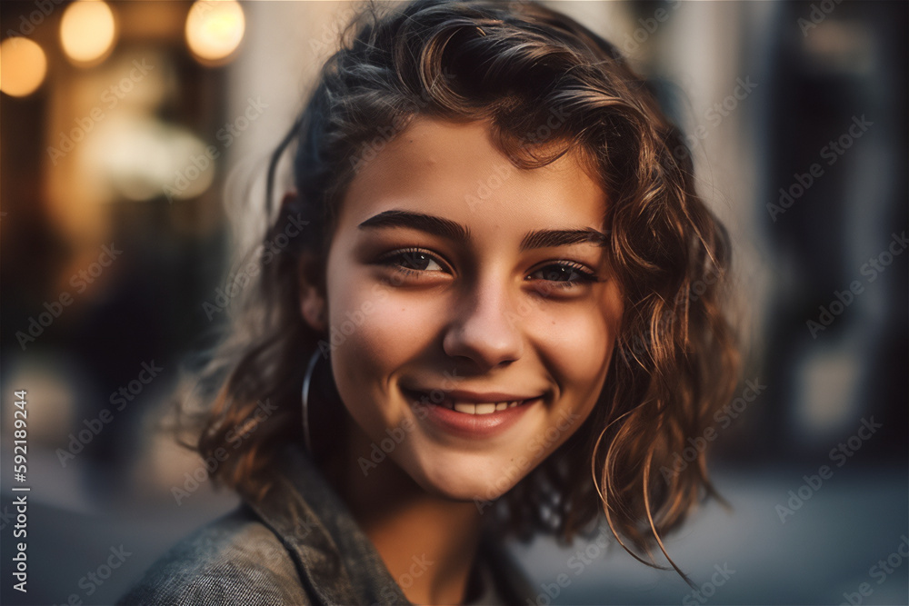 Young Adult European woman smiling, generative ai Young Adult European woman smiling, generative ai