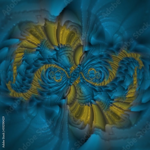 blue and gold cyclone doodle style design