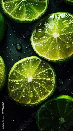 Fresh bunch of Lime seamless background, adorned with glistening droplets of water