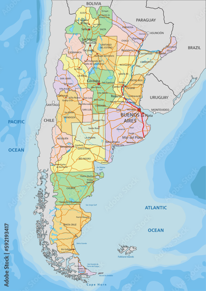 Argentina - Highly detailed editable political map with labeling. Stock ...