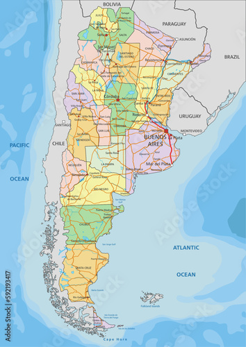 Argentina - Highly detailed editable political map with labeling.