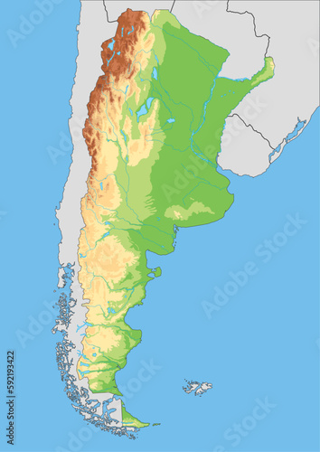 Highly detailed Argentina physical map.