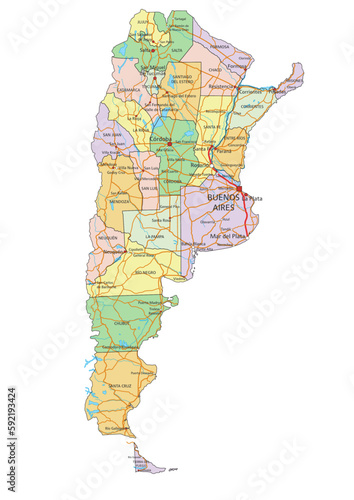 Argentina - Highly detailed editable political map with labeling.
