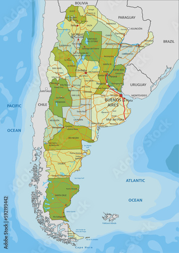Highly detailed editable political map with separated layers. Argentina.