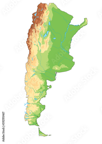 Highly detailed Argentina physical map.