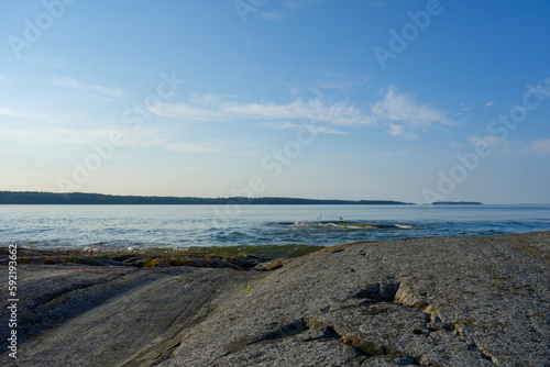 Summer morning landscape from a rocky island in the archipelago in Finland