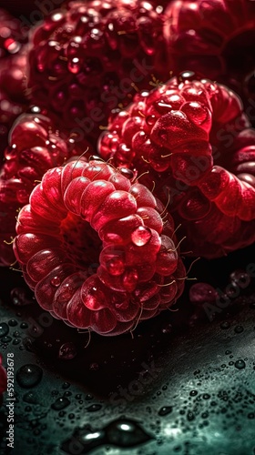 Fresh bunch of Raspberry seamless background, adorned with glistening droplets of water