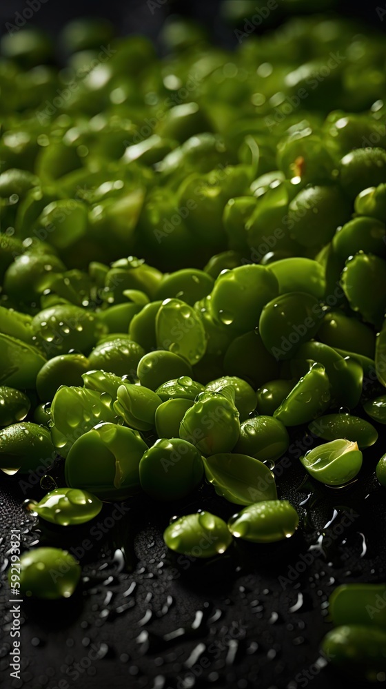 Naklejka premium Fresh bunch of Split peas seamless background, adorned with glistening droplets of water