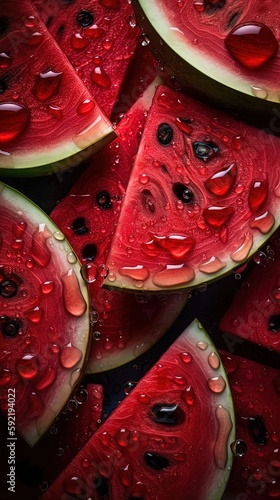 Fresh bunch of Watermelon seamless background, adorned with glistening droplets of water