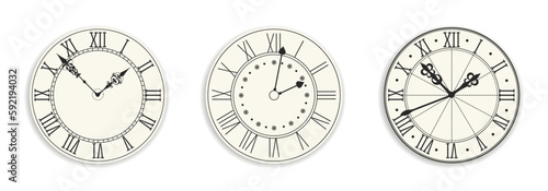 Vintage retro clocks with hands and face vector