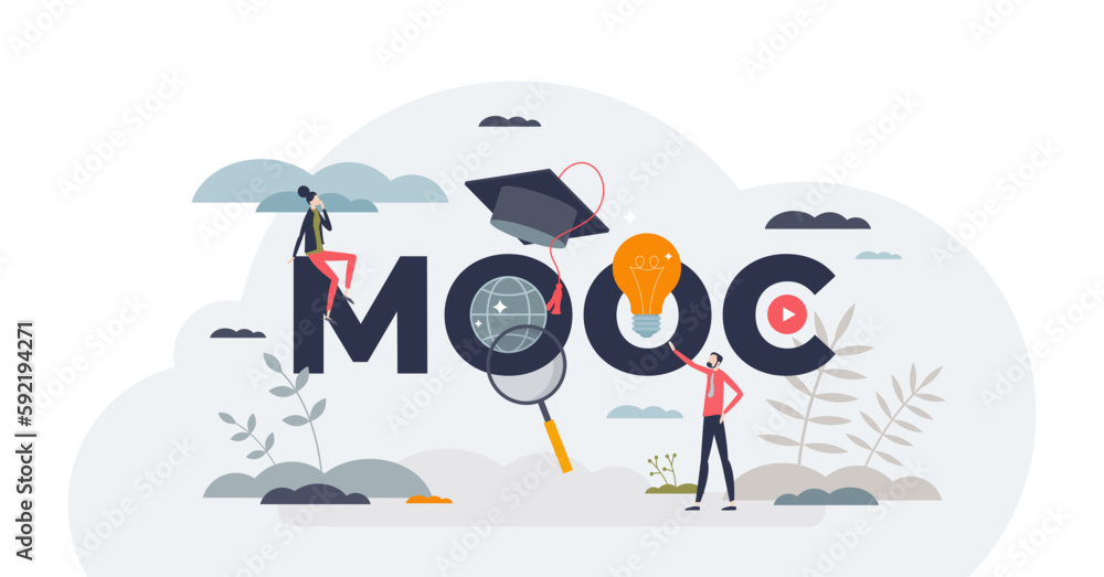 MOOC or massive open online course as part of e-learning tiny person concept, transparent background. Digital university with distance graduation program. MOOC or massive open online course as part of e-learning tiny person concept, transparent background. Digital university with distance graduation program.