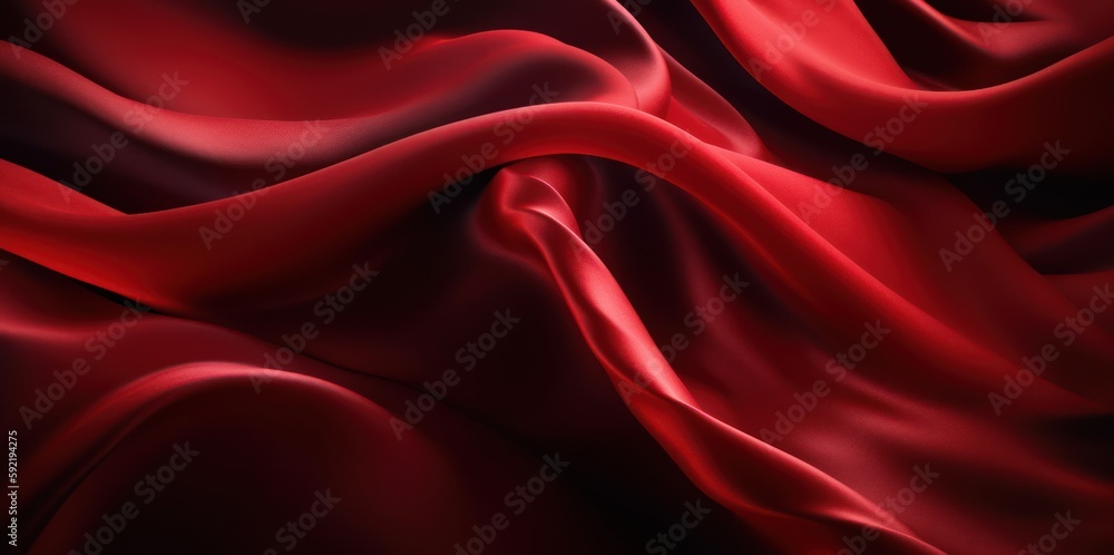 Fototapeta premium Red satin wavy cloth abstract background. Generative ai