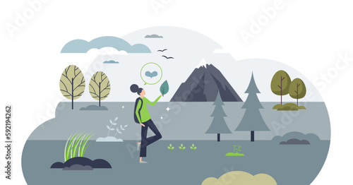 Digital detox and detoxification with walking in nature tiny person concept, transparent background. Stop addictive scrolling and start go outside for freedom of cyberspace and gadgets illustration.