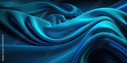 Blue soft wavy cloth abstract background. Generative ai