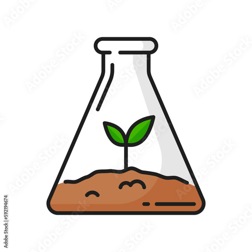 Plant growth, agriculture science color line icon. Plant cultivation outline vector sign with seedling in flask, farming or gardening pictogram. Sapling grow or seed germination thin line symbol