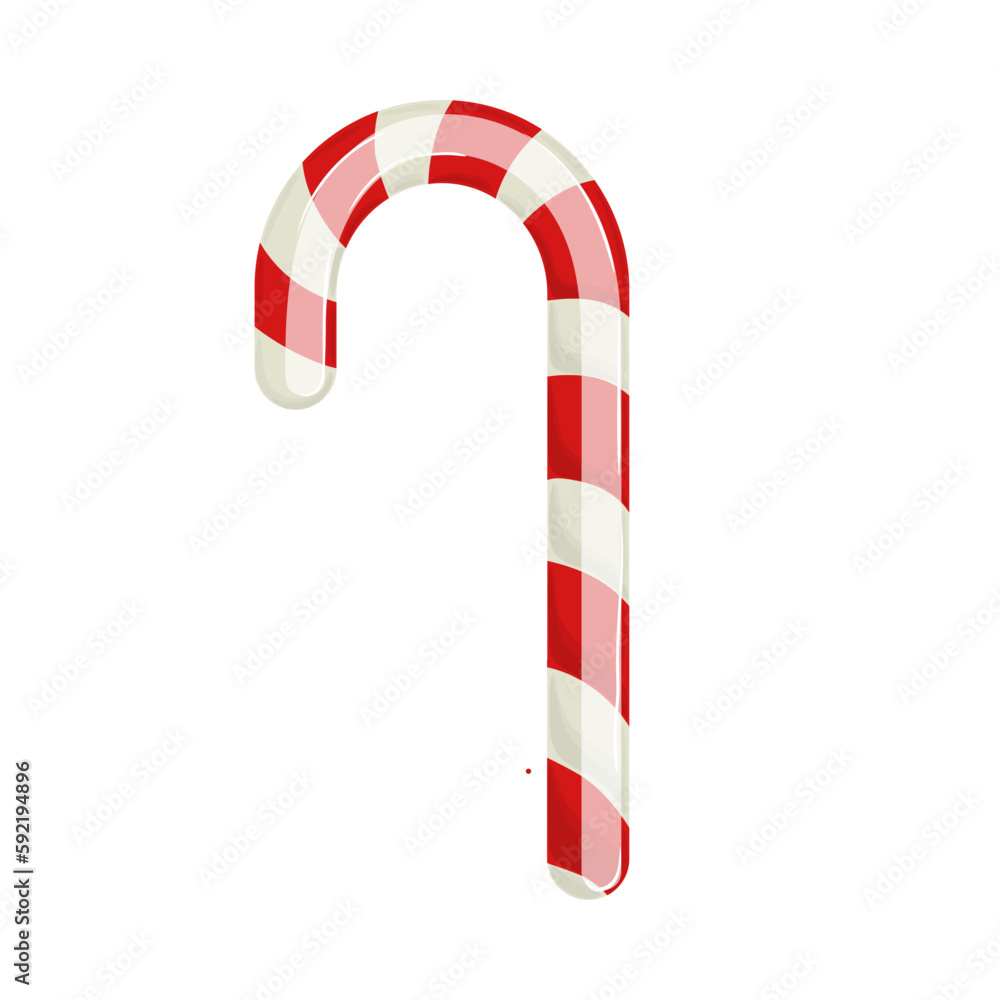 Fototapeta premium A vector illustration of a classic candy cane, with red and white stripes and a curved handle. Vector illustration