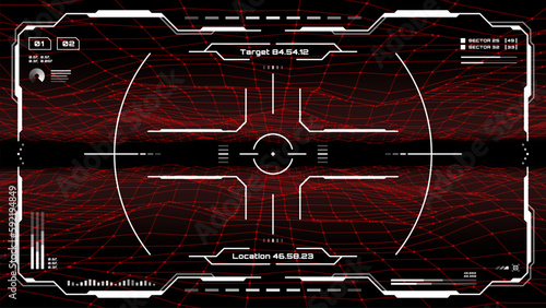 HUD futuristic monitor screen interface with target aim controls, vector crosshair frame. HUD technology dashboard or digital UI of space game, HUD GUI panel with virtual shooting radar on screen