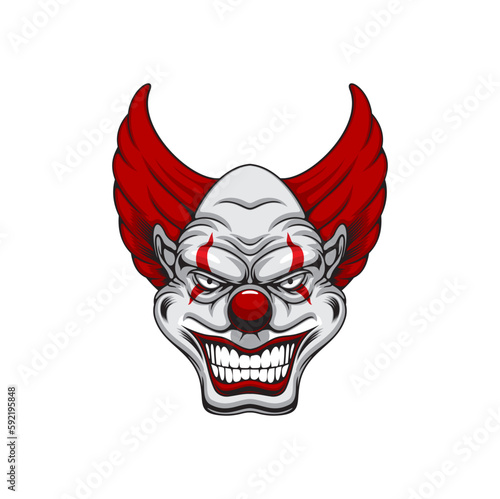 Canvas-taulu Scary clown face, cartoon creepy isolated vector Halloween character with red hair, lips and marks on eyes