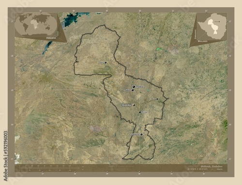 Midlands, Zimbabwe. High-res satellite. Labelled points of cities photo