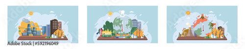Metaphor climate change, global warming and water crisis. Measuring planet temperature. Global warming, greenhouse, melting ice, earth pollution and disaster. Plastic pollution and ecology problems