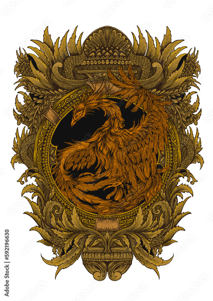 Illustration of a phoenix tshirt design