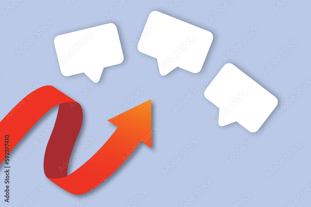 Red arrow with empty speech bubble on purple background as metaphor for business and financial growth, Quotation or phrase, Business target concept. copy space for the text. paper cut design style. Red arrow with empty speech bubble on purple background as metaphor for business and financial growth, Quotation or phrase, Business target concept. copy space for the text. paper cut design style.