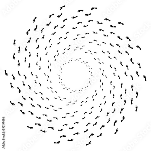 Human footprints spiral circle. Vector illustration.