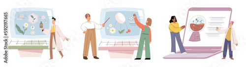 Homeopathy and herbal remedies set. Medical research laboratory diagnostics. Homeopathic treatment and phytotherapy. Traditional herb recipes of alternative medicine. Medicine pharmacy. Herbal pills