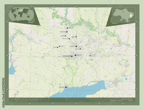 Donets'k, Ukraine. OSM. Labelled points of cities photo