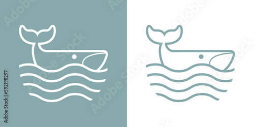 Logo Nautical. Ballena lineal con olas de mar