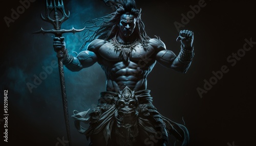 illustration of lord Shiva in Rudra form, generative, a.i photo