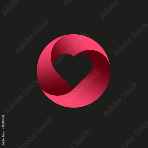 Cartoon logo heart circle. Red heart. Love concept. Vector illustration.