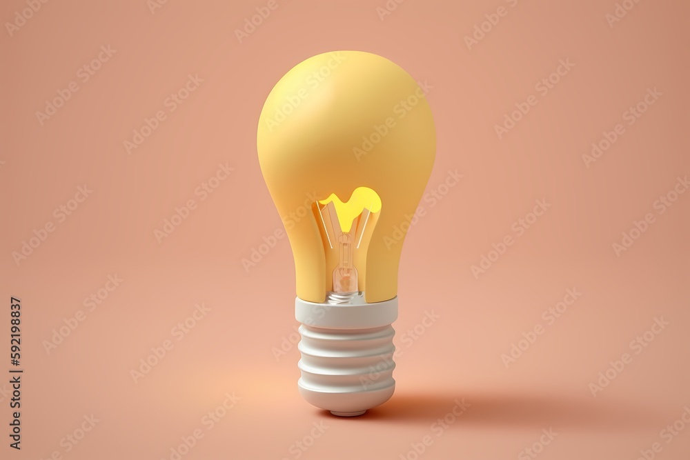 White light bulb on bright yellow backgrounzd in pastel colors. Minimalist concept, bright idea concept, isolated lamp. 3d render illustration White light bulb on bright yellow backgrounzd in pastel colors. Minimalist concept, bright idea concept, isolated lamp. 3d render illustration