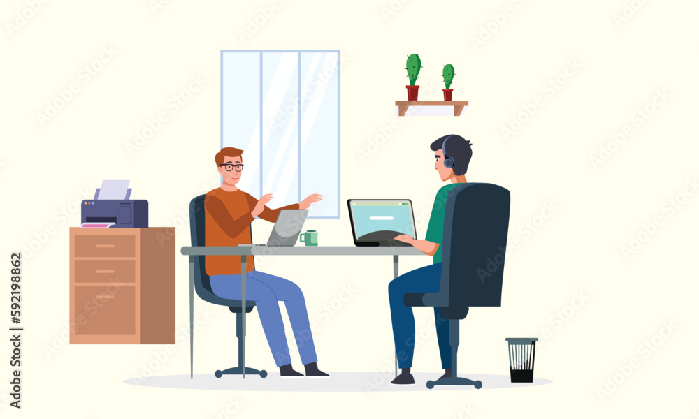 Obraz premium business people working together at office with laptops and headphone