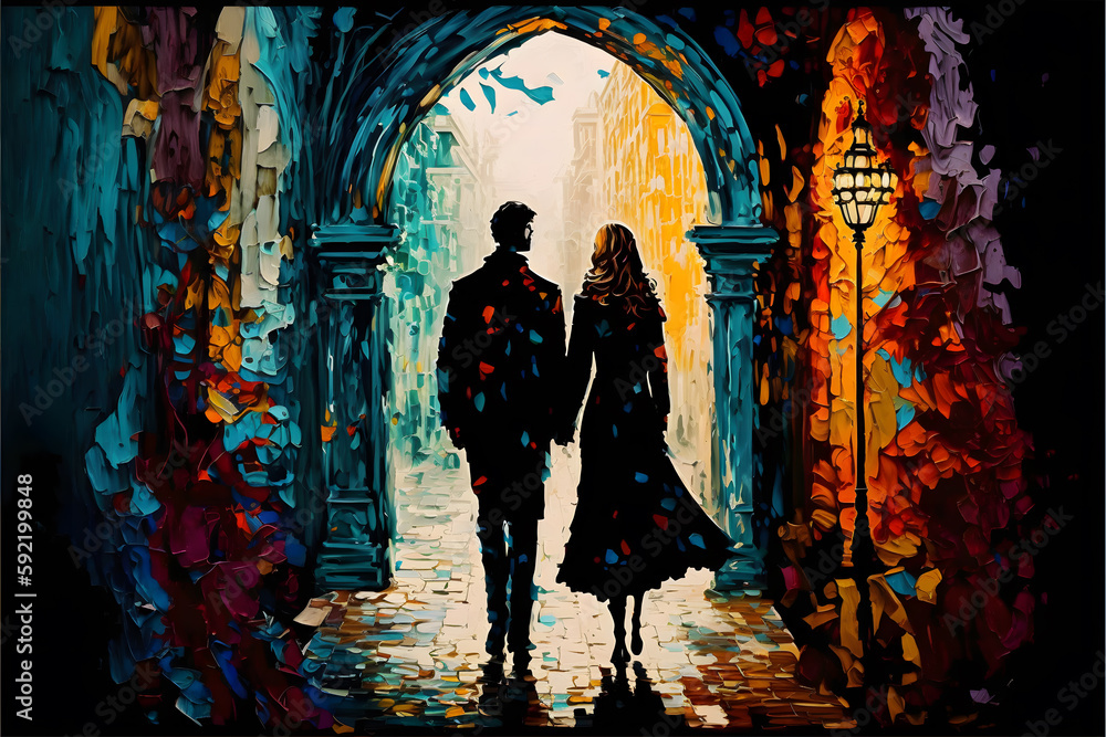 Painting of a Young Couple Walking