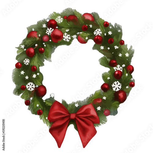 christmas wreath with style hand drawn digital painting illustration