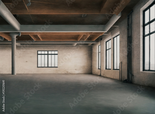 Empty warehouse wall or commercial area, industrial background © birdmanphoto