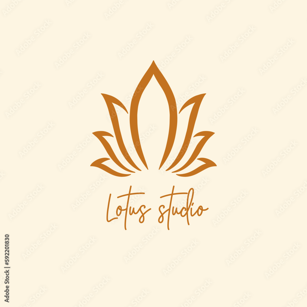 Logo lotus flower for the studio of yoga and spiritual practices. A icon of the open lotus symbolizing spirituality and harmony. Minimalistic style design.