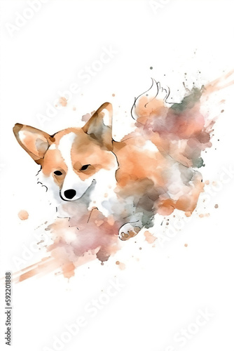 Watercolor Dog On Only White Background Minimalist Color Splash And Dripping  Generative Ai Digital Illustration Part 130423